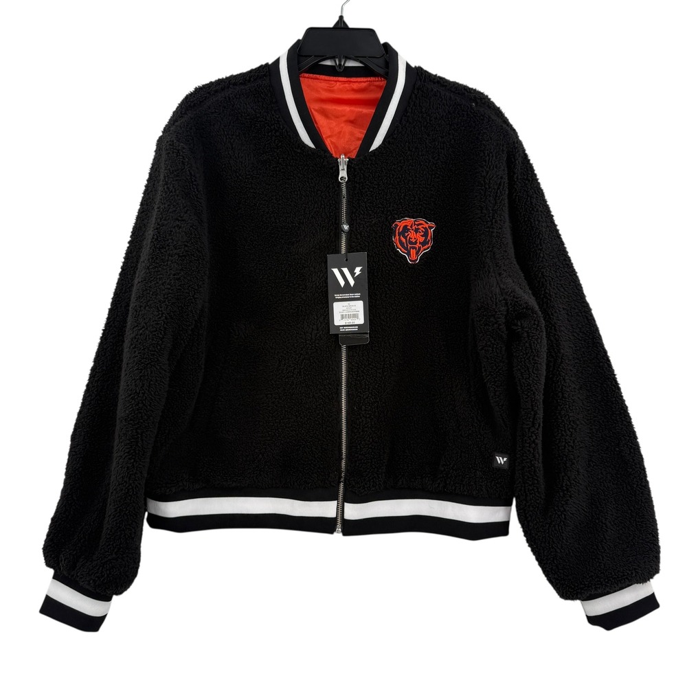 We Are The Wild Co Chicago Bears Sherpa Bomber‎ Jacket Women's M Reversible  NFL